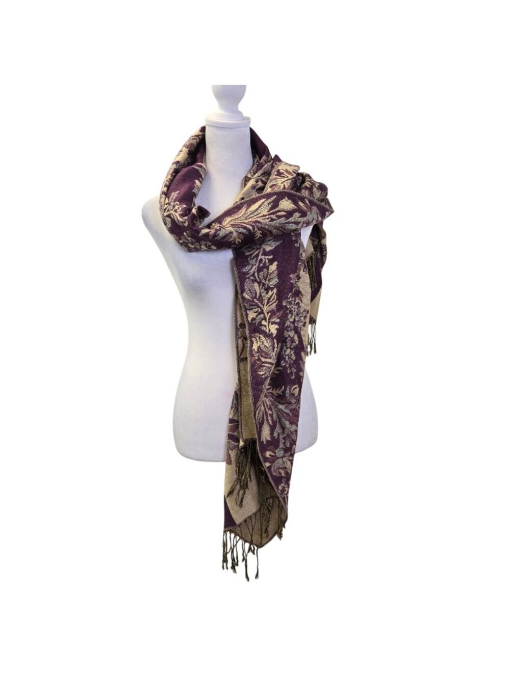 Pashmina Silk & Pashmina Blend Fringe Trim Floral Wrap Scarf